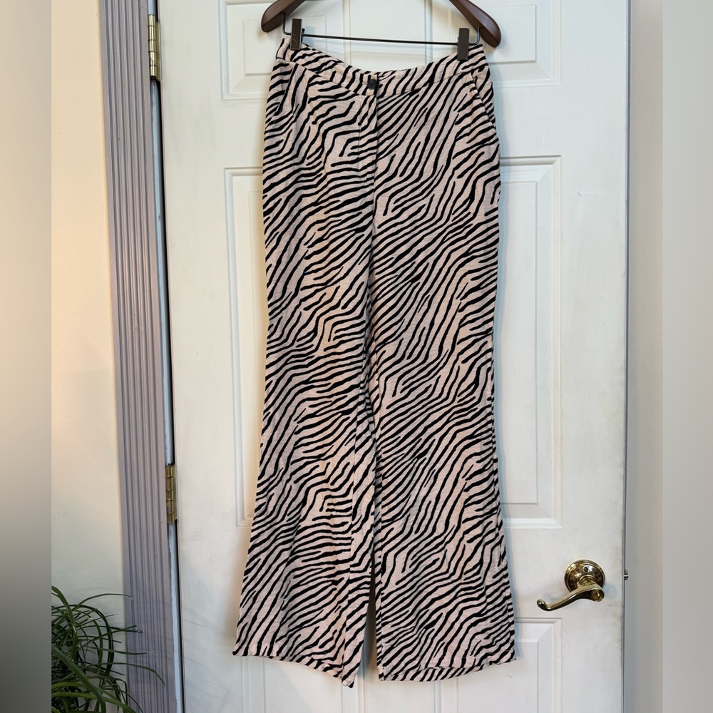 Chic Zebra Print High Rise Pants Wide Leg